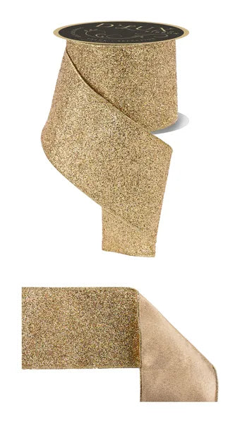 D'LUX 4" x 10yd Laser Glitter/Fused - Gold Wired Ribbon