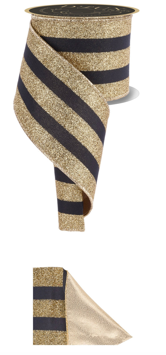4" D'LUX BLACK AND GOLD GLITTER VERTICAL STRIPE