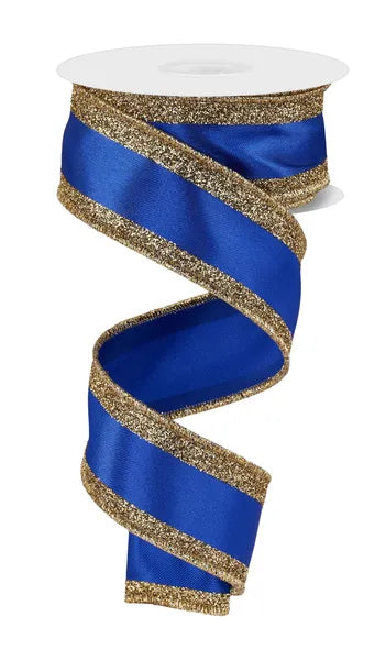 1.5" x 10yd Royal Blue and Gold Vertical Glitter Stripe