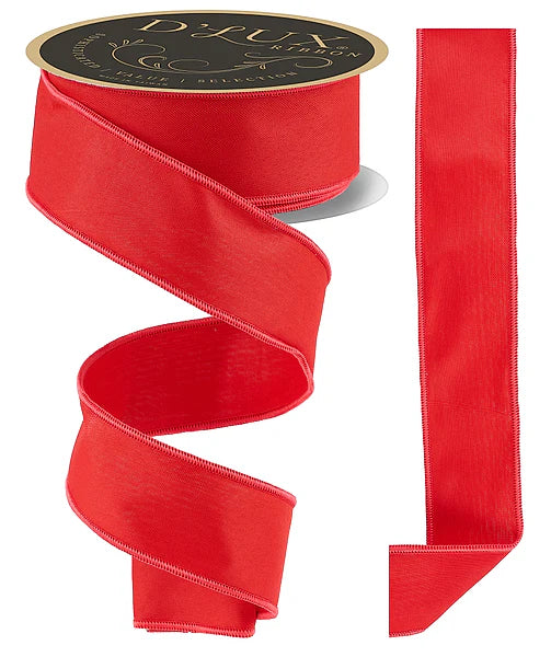D'LUX 1.5" x 10yd Moire Fabric/Fused - Red Wired Ribbon