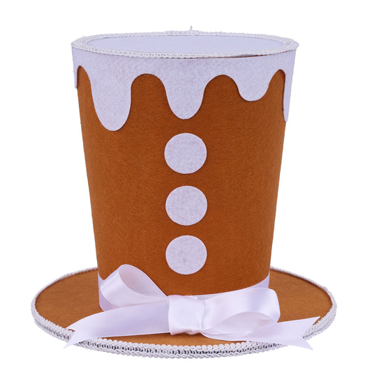 8"H X 9.25"DIA GINGERBREAD TOP HAT GINGERBREAD/WHITE