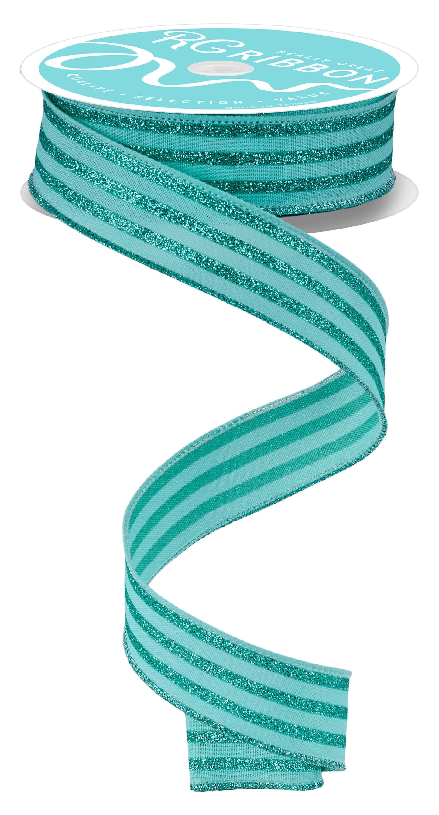 7/8" x 10yd Glitter Vertical Stripe Mint Green Wired Ribbon
