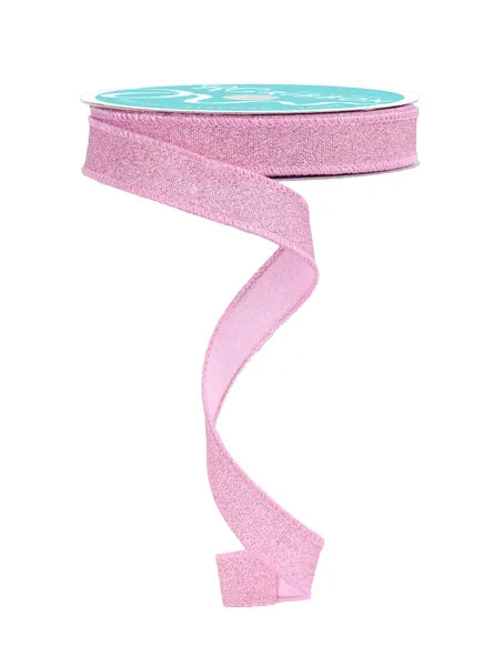 5/8" x 10yd Light Pink Fine Glitter On Royal Wired Ribbon