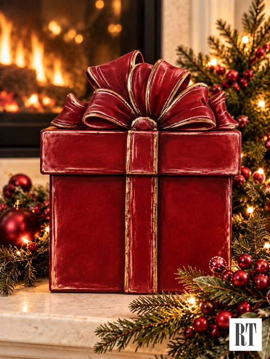 RTC Burgundy Velvet Gift Box- Four Loop Bow Design