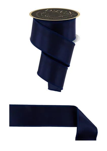 D'LUX 2.5" x 10yd Satin Fused Wired Ribbon-Navy Blue