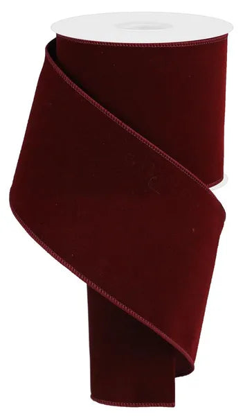 4" x 10yd Velvet Wired Ribbon-Burgundy