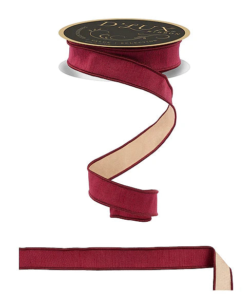 D'LUX 7/8" x 10yd Dupioni Fused - Burgundy and Gold Wired Ribbon