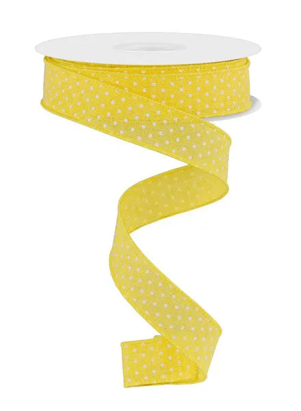 7/8" x 10yd Yellow & White Raised Swiss Dots Wired Ribbon