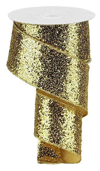 2.5" x 10yd Large Glitter - Gold Wired Ribbon