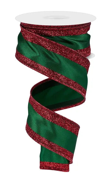 1.5" x 10yd Emerald and Red Vertical Glitter Stripe