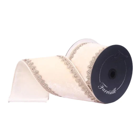FARRISILK SHERWOOD FOREST CREAM 4"X5YD WIRED RIBBON