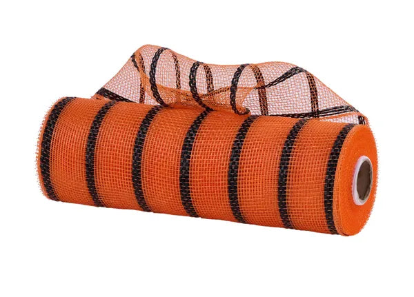 10" x 10yd Vertical Wide Stripe Mesh - Orange & Black