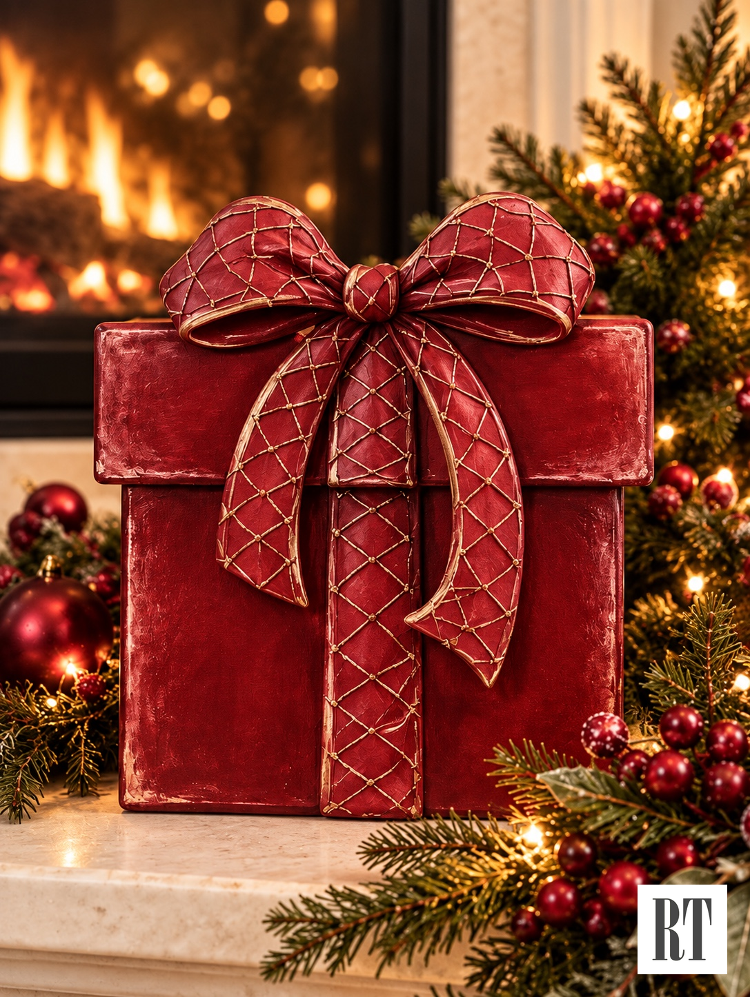 RTC Burgundy Velvet Gift Box- Two Loop Bow Design