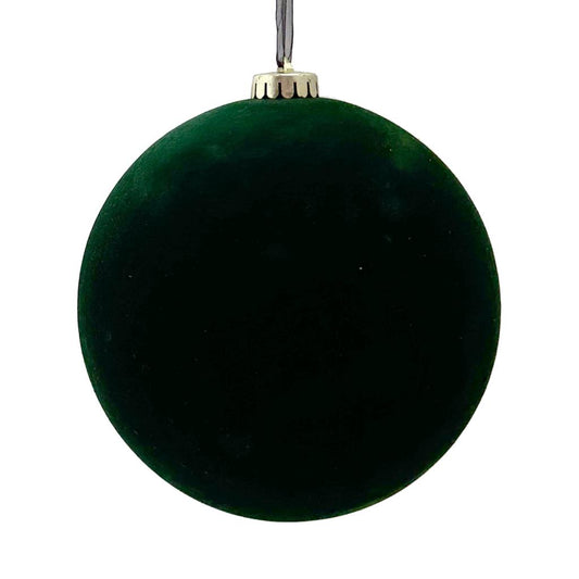 15CM FLOCKED BAUBLE DARK GREEN