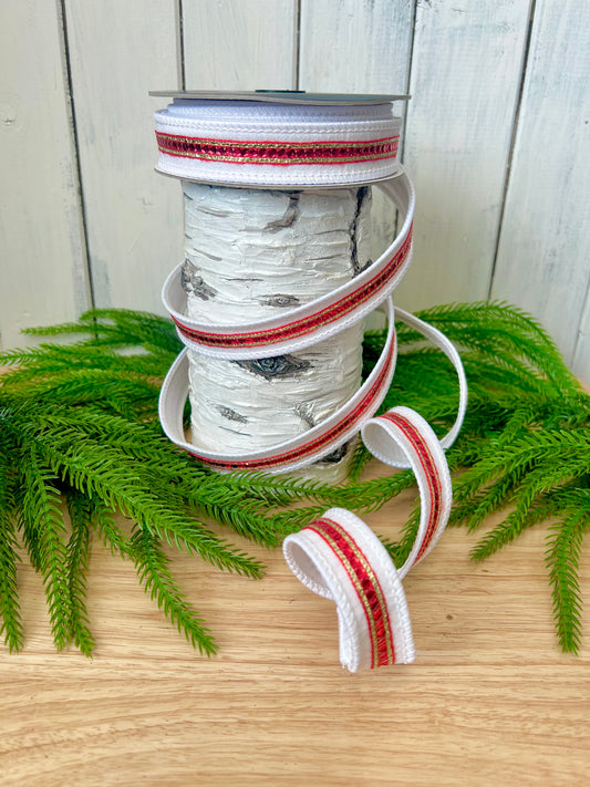 FARRISILK TWINKLE TRIM 1"X10YD WIRED RIBBON - RED WHITE