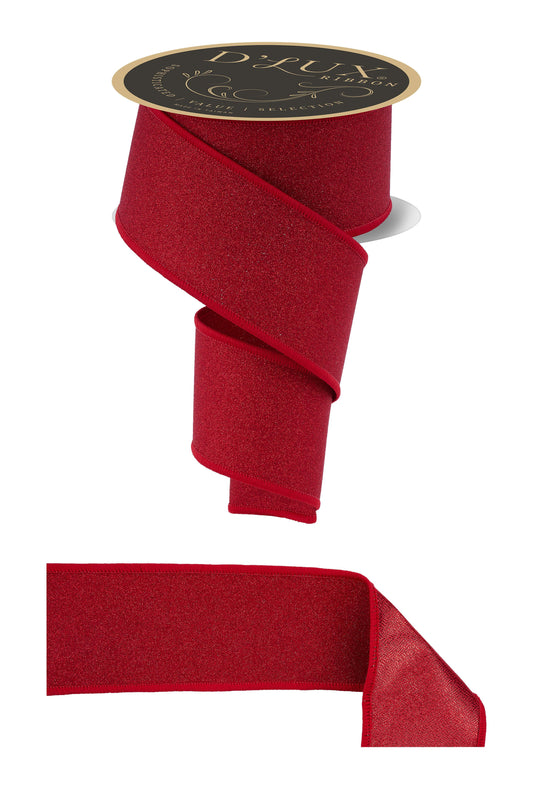 D'LUX 2.5" x 10yd Fine Glitter/Fused Red Wired Ribbon