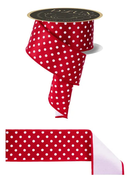 D'Lux 2.5" x 10yd Red and White Polka Dot Fused Wired Ribbon