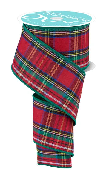 2.5" x 10yd Woven Plaid/Tartan Fused Back Wired Ribbon-Green, Red and Blue