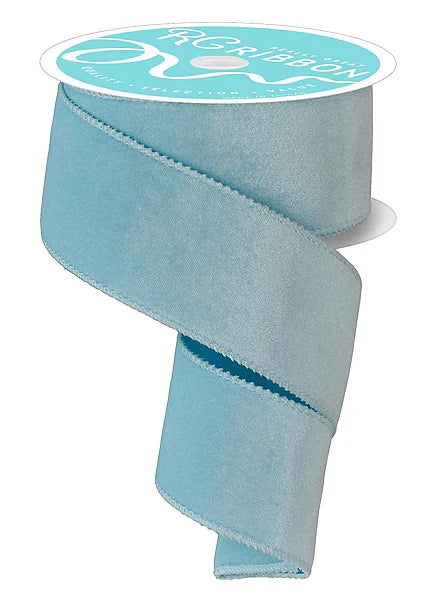 2.5" x 10yd Luxury Velvet and Satin Backing Wired Ribbon - Ice Blue