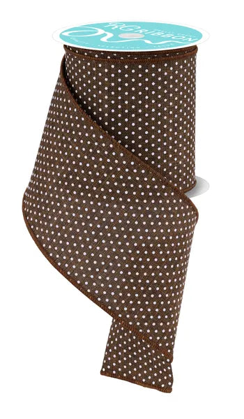 4" x 10yd Raised Brown and White  Swiss Dots Wired Ribbon