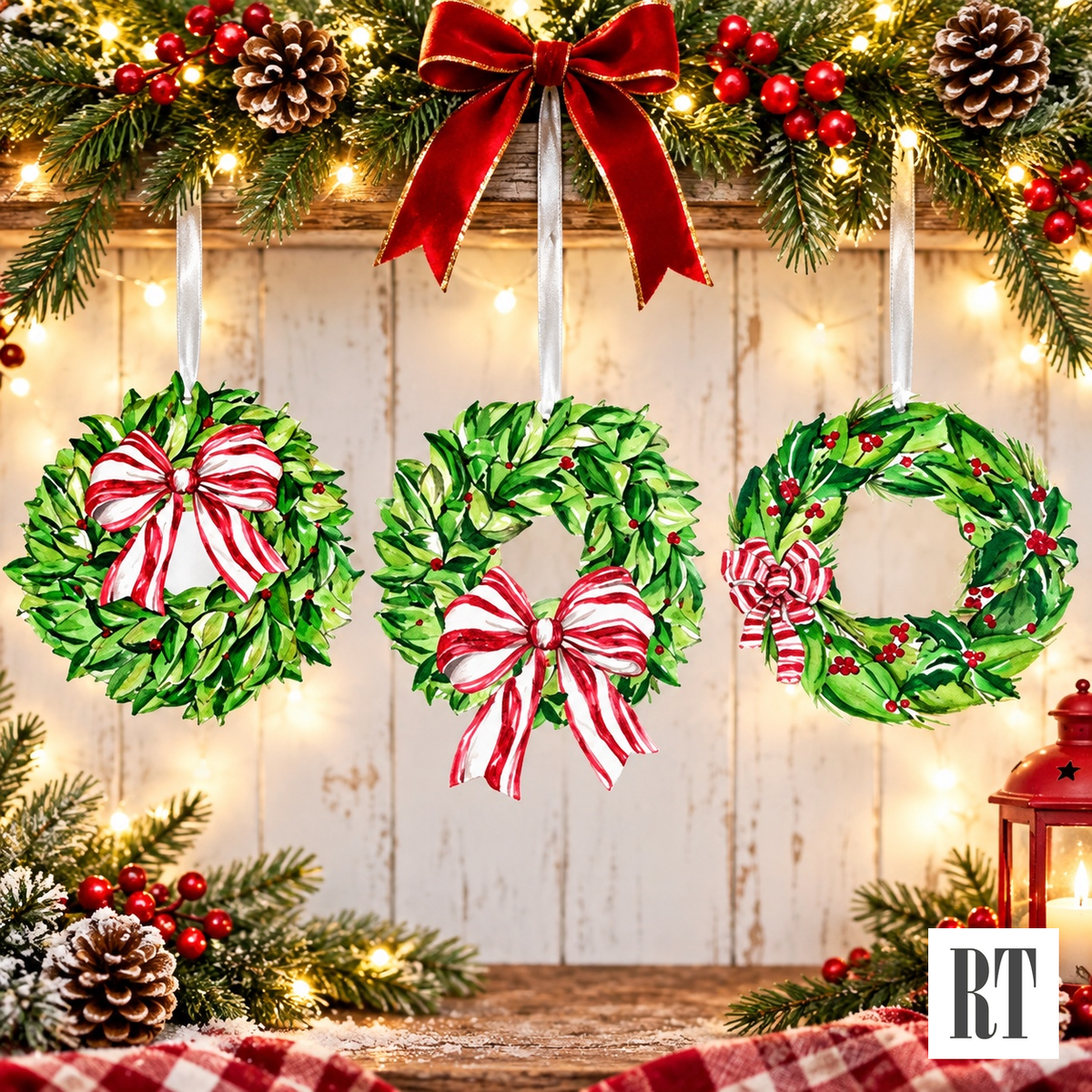 RTC Traditional Tidings PVC Hanging  Wreath Ornaments