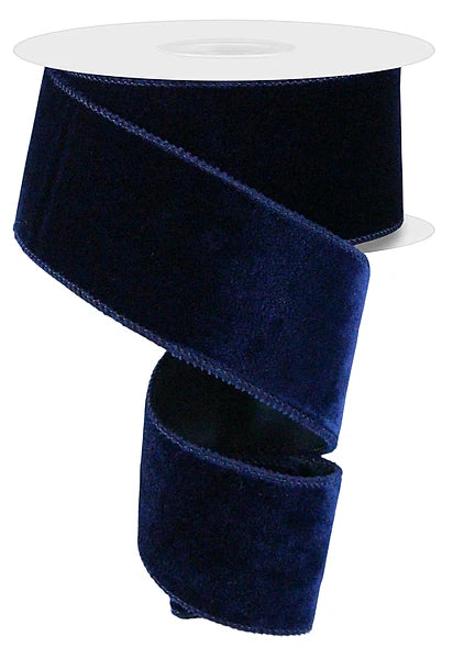 2.5" x 10yd Luxury Velvet/Satin Backing - Navy Wired Ribbon