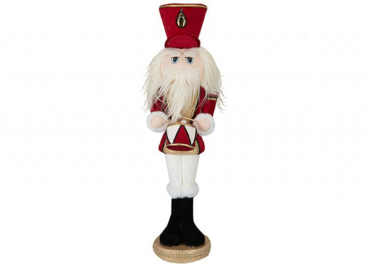 61CM RED AND WHITE VELVET FABRIC NUTCRACKER