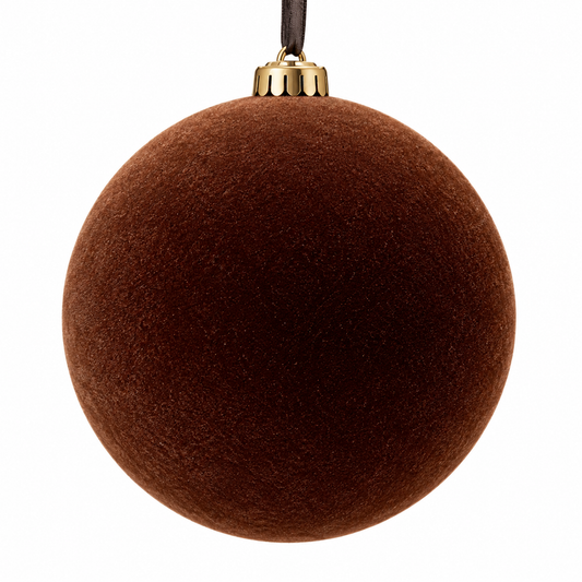 15CM Plain Flocked Bauble- Brown