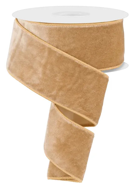 2.5" x 10yd Luxury Velvet/Satin Backing - Taupe Wired Ribbon