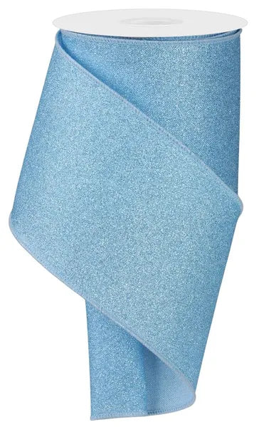 4" x 10yd light Blue Fine Glitter Wired Ribbon
