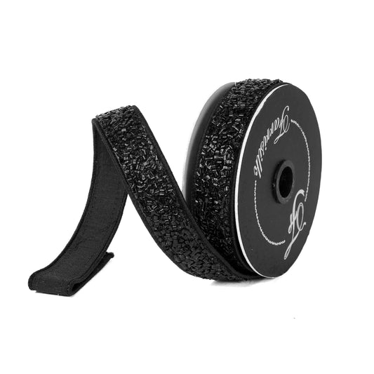 1" Farrisilk Black Beaded Wired Ribbon
