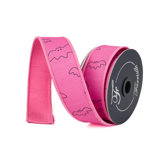 1.5" Farrisilk Mini Bats-Hot Pink And Black Wired Ribbon