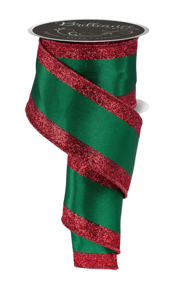 2.5" x 10yd Designer Emerald and Red Vertical Glitter Stripe