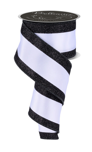 2.5" Designer Black and White Vertical Glitter Stripe