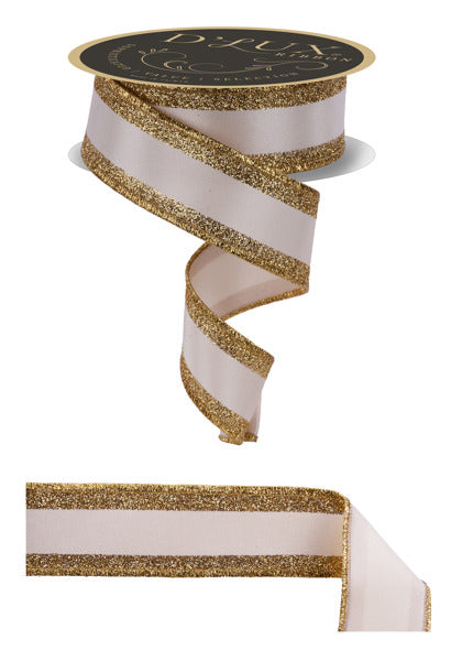 1.5" D'LUX Cream and Gold Vertical Glitter Stripe/Fused