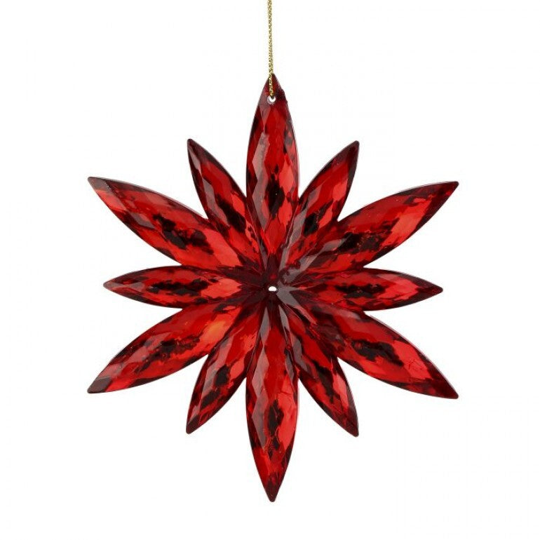 REGENCY 4" ACRYLIC JEWELED POINSETTIA ORNAMENT-RED