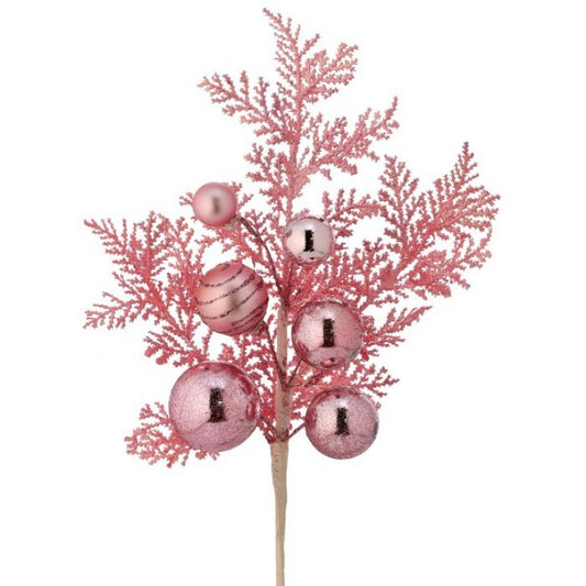 REGENCY 15" GLITTER BALL METALLIC CEDAR SPRAY-PINK
