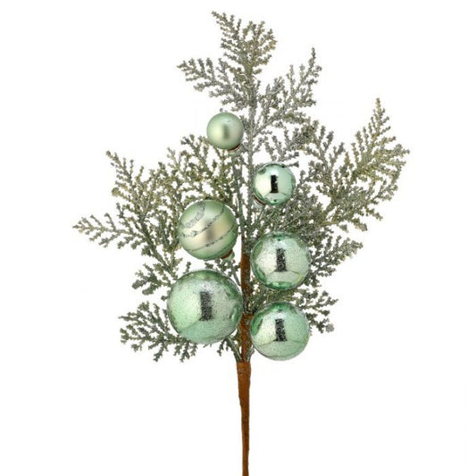 REGENCY 15" GLITTER BALL METALLIC CEDAR SPRAY-MINT GREEN