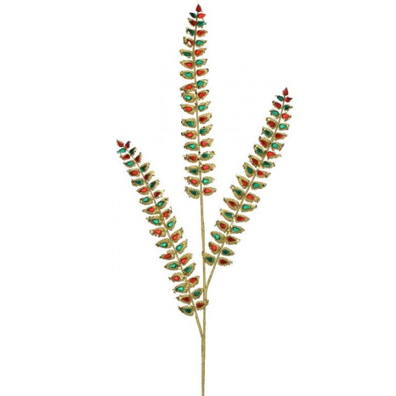 REGENCY 34" JEWELED LONG LEAF SPRAY-RED, GOLD AND GREEN