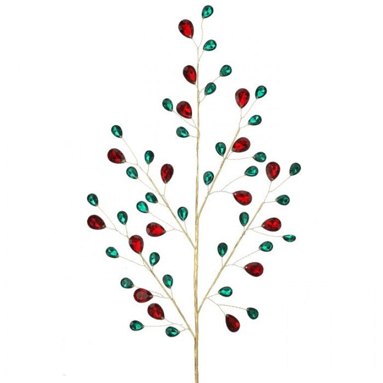 REGENCY 24" METAL JEWEL SPRAY- EMERALD AND RED