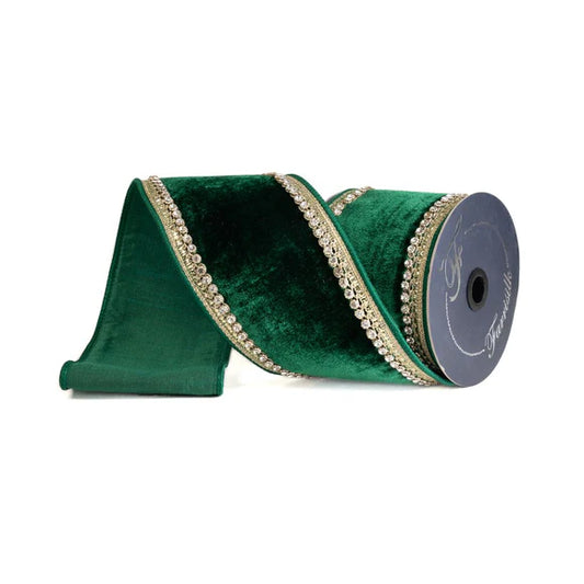 FARRISILK BRILLIANT DIAMONDS 4"X5YD WIRED RIBBON - EMERALD GREEN