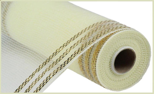 10" x 10yd Border Stripe Metallic Mesh Cream/Gold