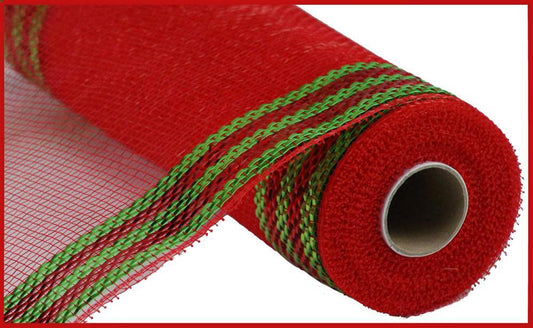 10" x 10yd Border Stripe Metallic Red/Lime Mesh