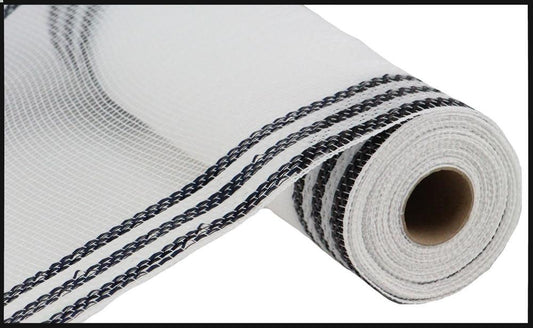 10" x 10yd Border Stripe Metallic Mesh White/Black