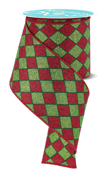 4" Red amd Green Glitter Harlequin