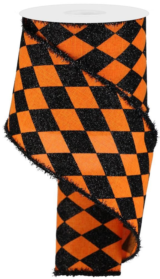4" x 10yd Luxury Harlequin Tinsel Edge in Black & Orange