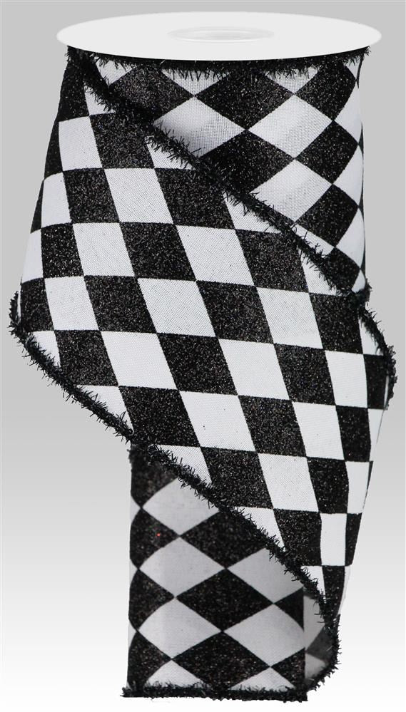 4" x 10yd Luxury Harlequin Tinsel Edge in Black & White
