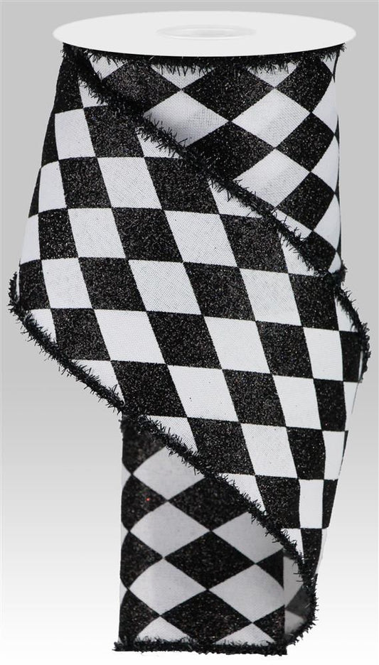 4" x 10yd Luxury Harlequin Tinsel Edge in Black & White