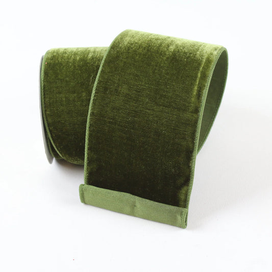 FARRISILK VELVET 2.5"X10YD WIRED RIBBON -  OLIVE GREEN