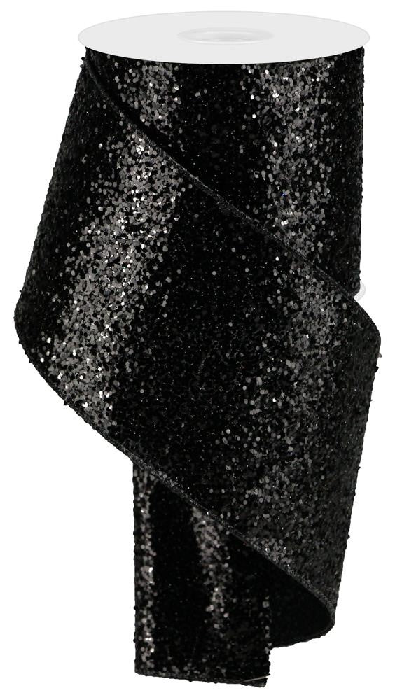 4" x 10yd Black Luxury Large Glitter
